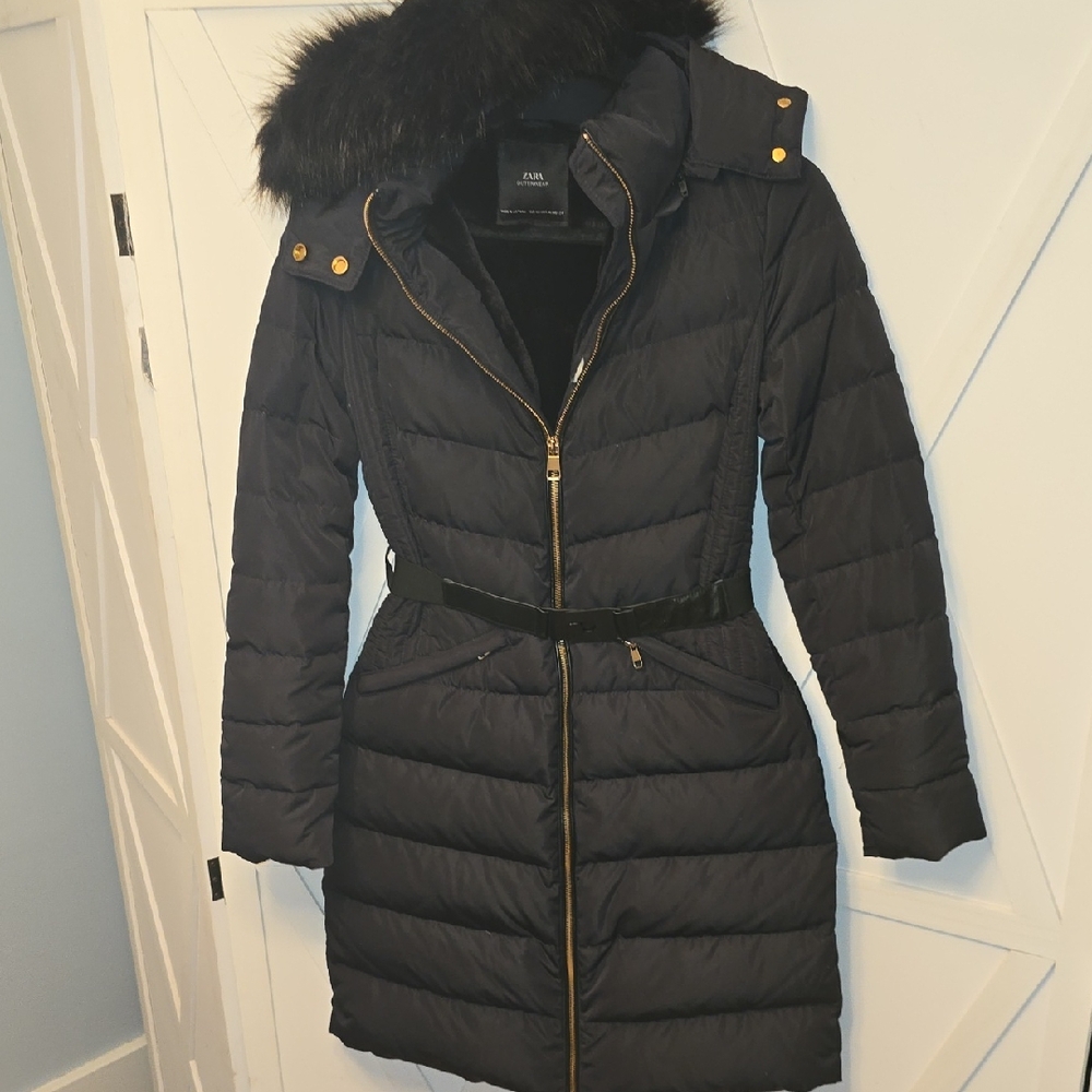 Like New Zara Down Winter Coat with Down Feathers, With Faux Mink Lined